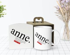 Kişiye Özel Ahşap Kutuda Anne Anlamı Tasarımlı Beyaz Kupa Bardak-1