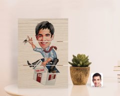 Kişiye Özel Erkek Emlakçı Karikatürlü Otantik Masaüstü Ahşap Palet Çerçeve-1