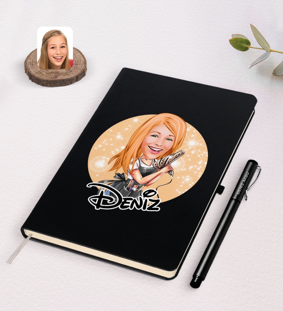 Kişiye Özel Kadın Kuaför Karikatürlü Siyah Defter ve Kalem Hediye Seti-2