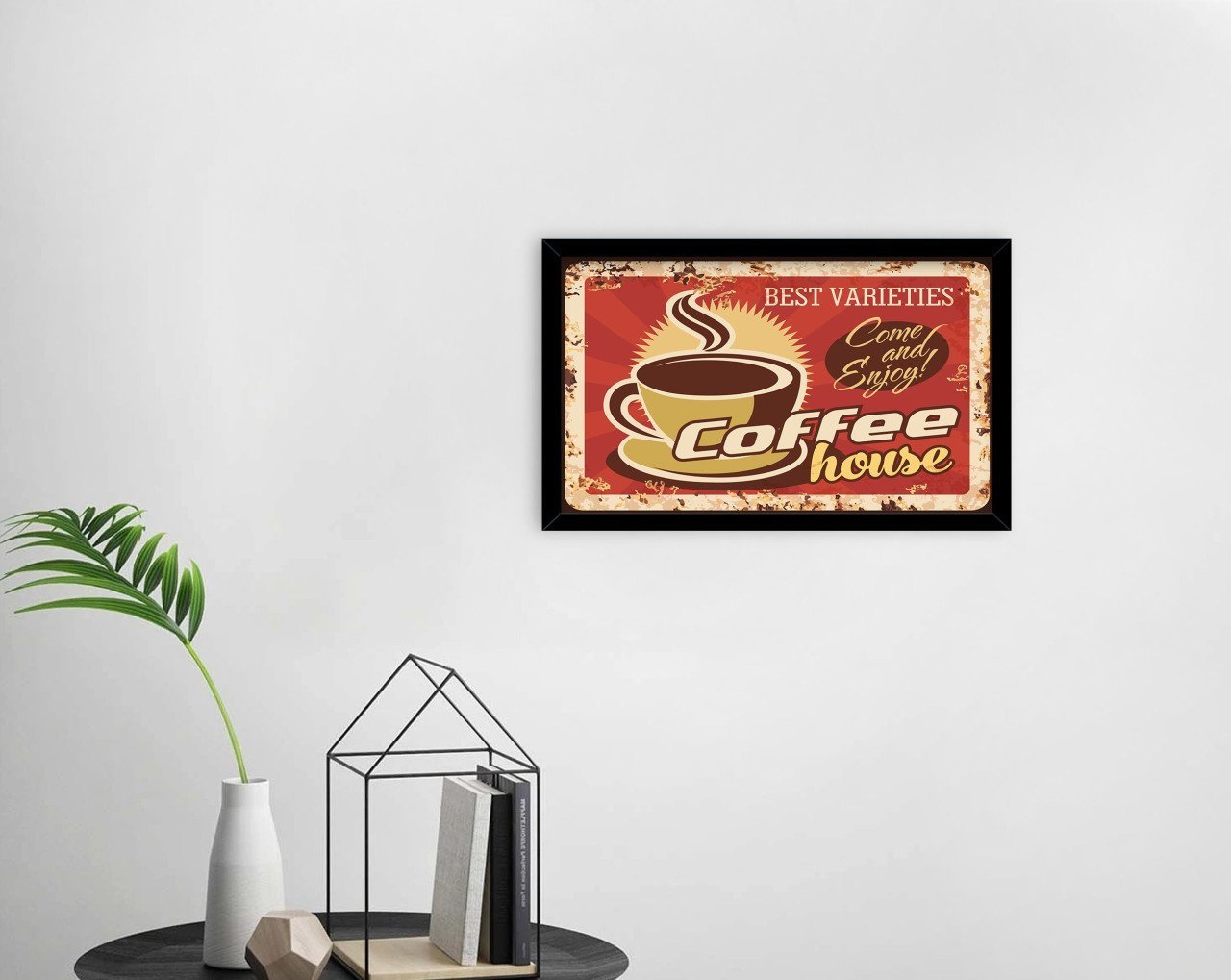 BK Home Coffee Tasarımlı Dekoratif Ahşap Siyah Çerçeveli Tablo-36