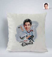 Kişiye Özel İsimli Erkek Emlakçı Karikatürlü Kare Araç Koltuk Yastığı-1