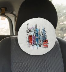 Kişiye Özel İsimli London Tasarımlı Yuvarlak Araç Koltuk Yastığı-4