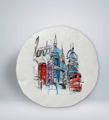 Kişiye Özel İsimli London Tasarımlı Yuvarlak Araç Koltuk Yastığı-4
