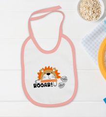 BK Kids Roar Tasarımlı Pembe Bebek Body Zıbın ve Mama Önlüğü Hediye Seti-1