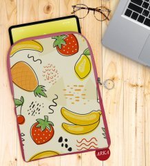 BK Gift Meyveler Tasarımlı Taşınabilir Koruyucu Tablet Kılıfı & Organizer Çanta - Pembe-2