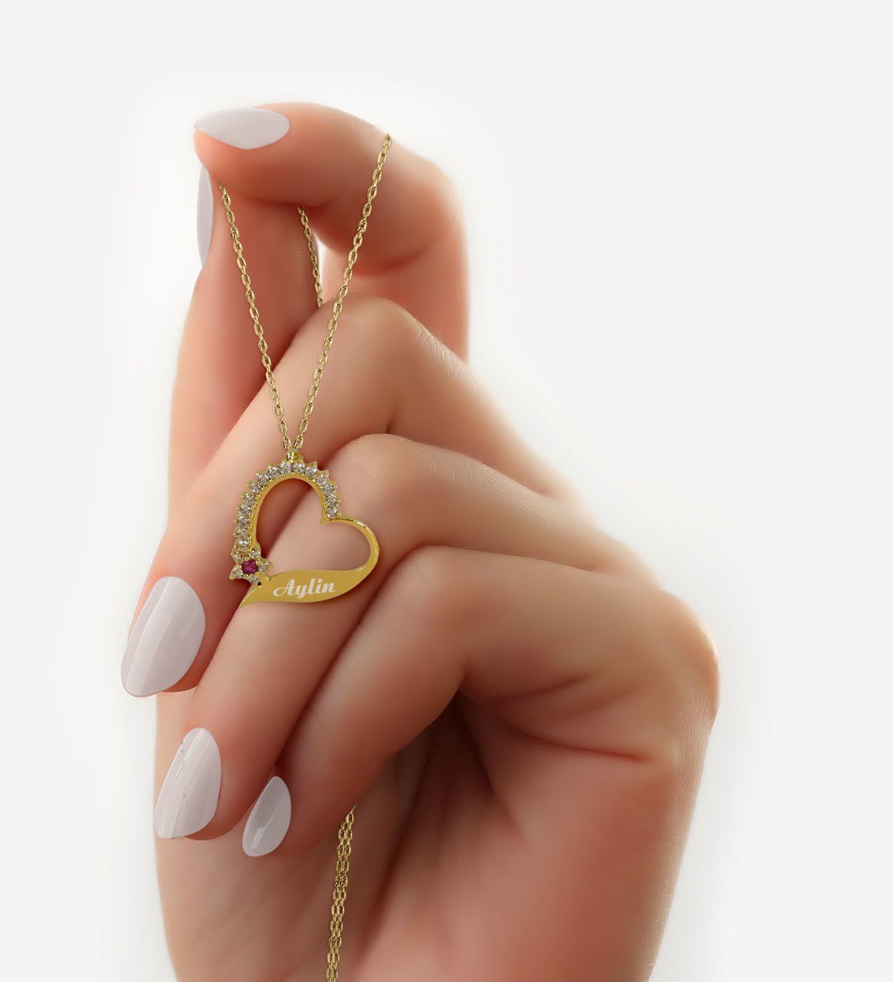 BK Gift Kişiye Özel Zirkon Taşlı Gold Kalp Kolye