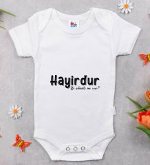 BK Kids Hayirdur Tasarımlı Beyaz Bebek Body Zıbın-1