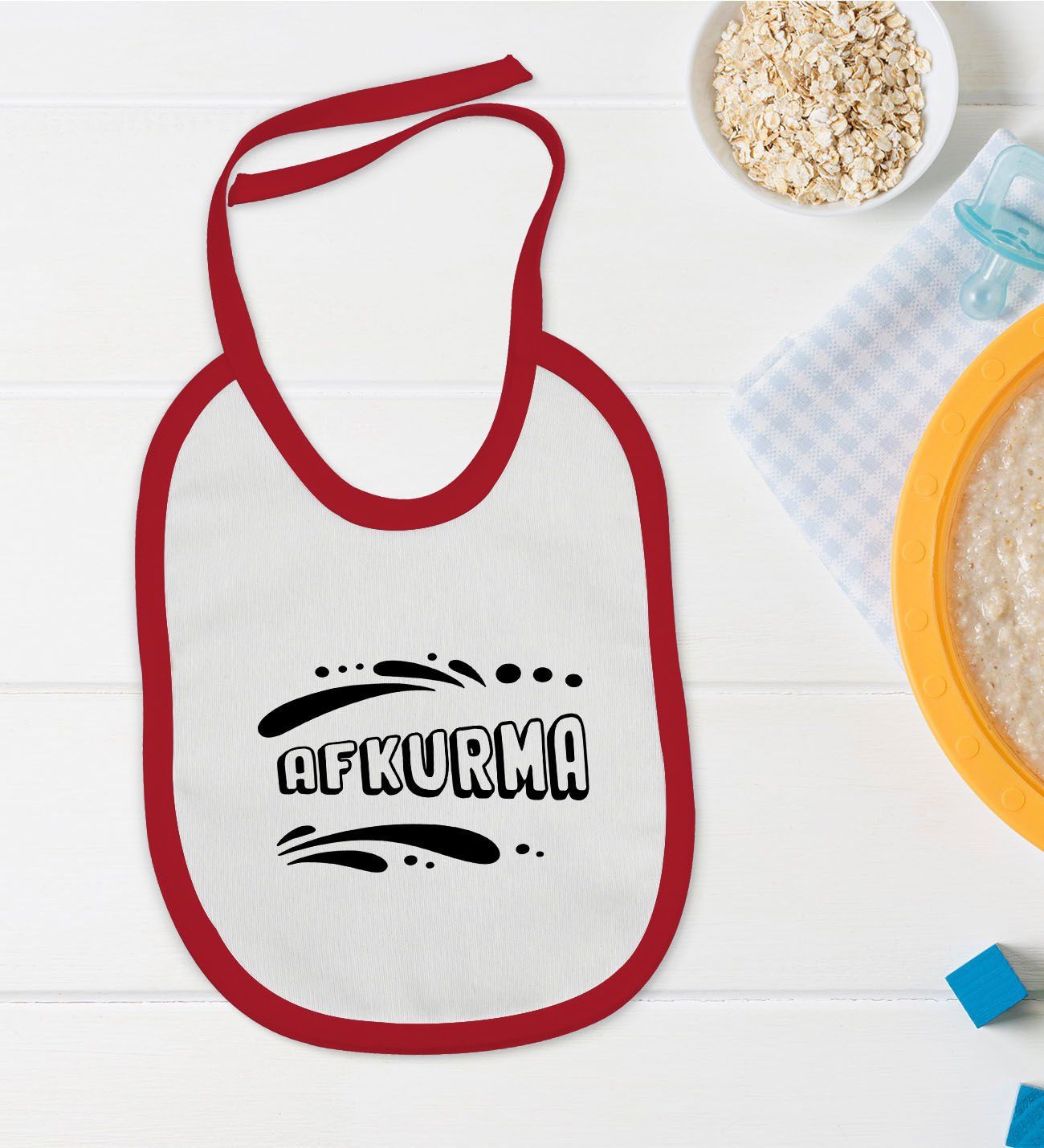 BK Kids Afkurma Tasarımlı Kırmızı Bebek Mama Önlüğü-1