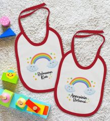 BK Kids Anne ve Baba Tasarımlı 2’li Kırmızı Mama Önlüğü-3