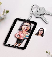 Kişiye Özel İsimli Bayan Öğretmen Karikatürlü Ahşap Anahtarlık-5