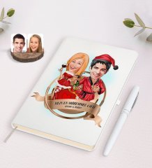 Kişiye Özel Yılın En Mükemmel Çifti Karikatürlü Beyaz Defter ve Kalem Hediye Seti-65
