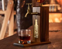 BK Gift Aynalı Altın Kabartma Musluklu Doğal Ceviz Ahşap Viski Standı, Home Bar, İçecek Dispenseri, Ahşap İçecek Çeşmesi-3