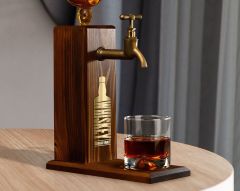 BK Gift Aynalı Altın Kabartma Musluklu Doğal Ceviz Ahşap Viski Standı, Home Bar, İçecek Dispenseri, Ahşap İçecek Çeşmesi-3