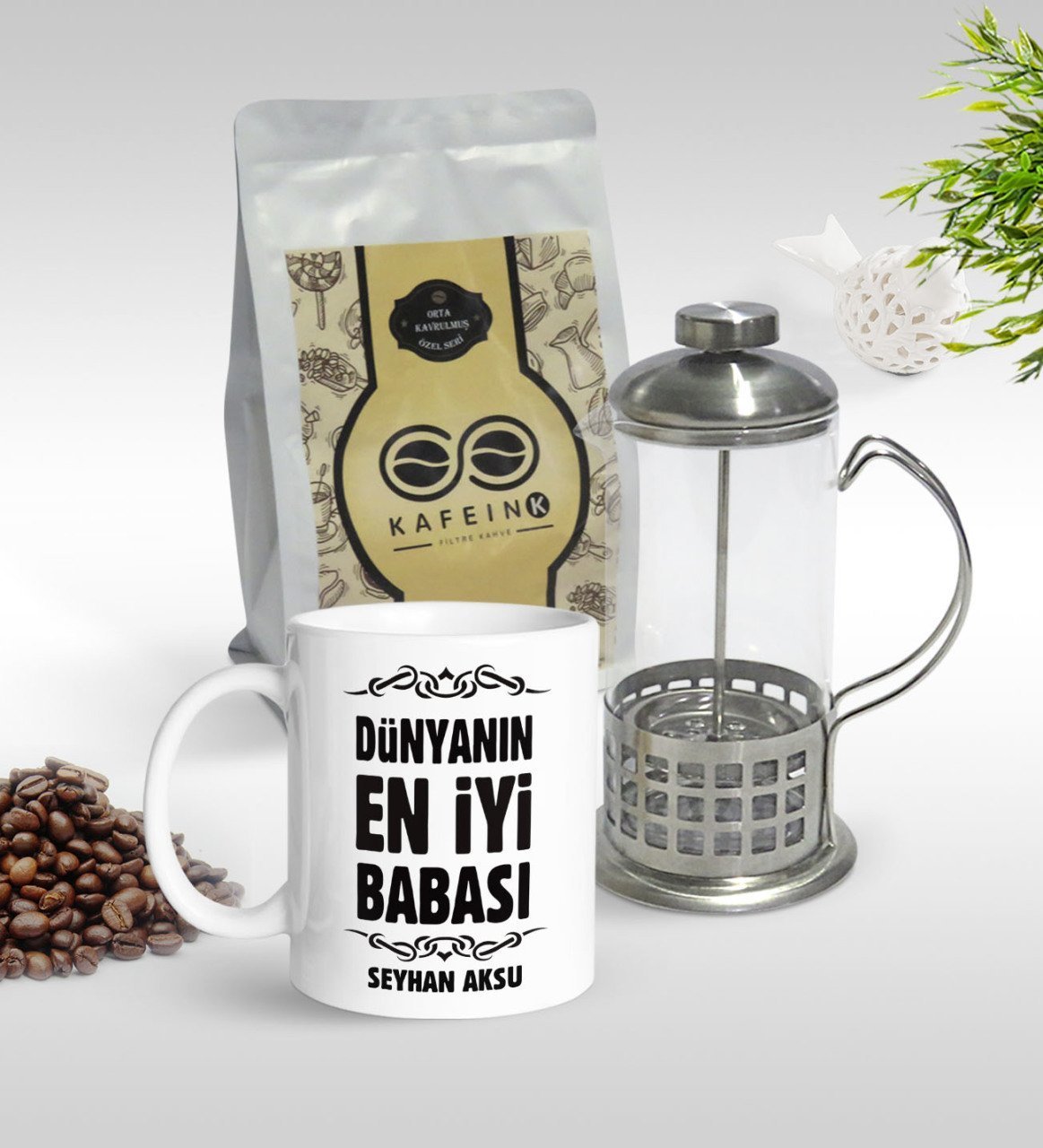 Kişiye Özel Dünyanın En İyi Babası Tasarımlı Kupa & French Press & 250gr Filtre Kahve Hediye Seti-6