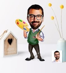 Kişiye Özel Bay Ressam Karikatür Ahşap Biblo - 1