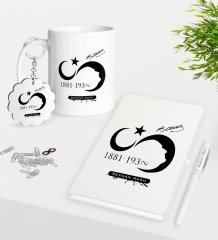 Kişiye Özel Atatürk Temalı Kupa Anahtarlık Beyaz Defter Kalem Hediye Seti-5
