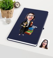 Kişiye Özel Bayan Avukat Karikatürlü Lacivert Defter - 2
