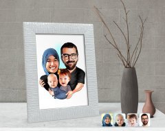Kişiye Özel Tesettürlü Aile Karikatürlü Dekoratif Çerçeve-4