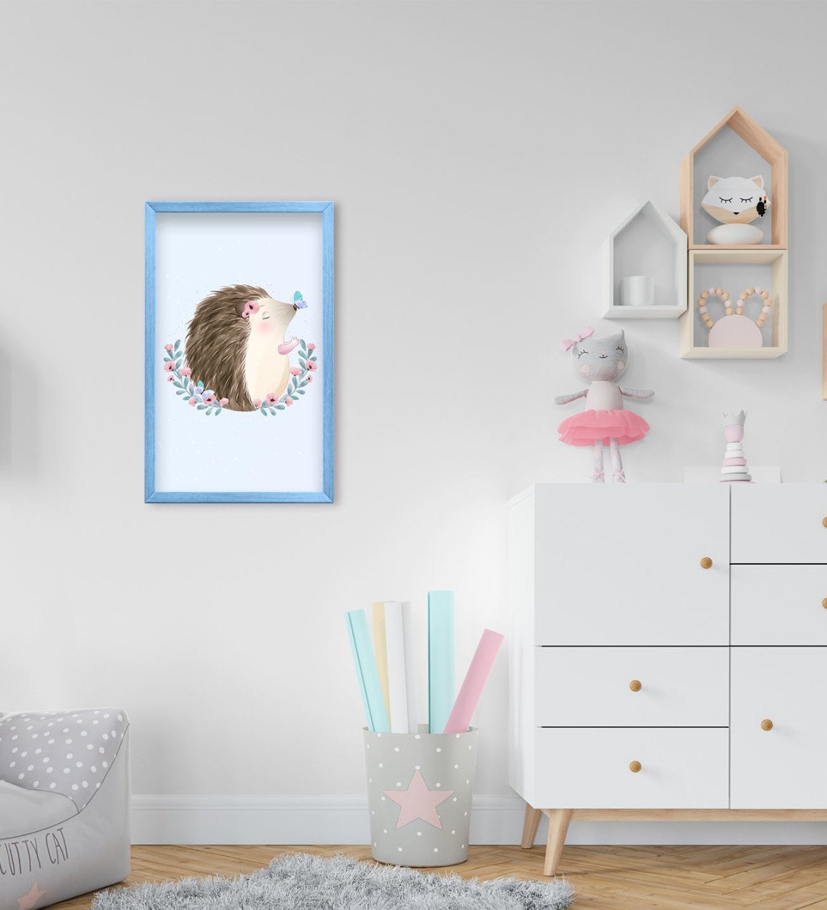 BK Home Sevimli Kirpi Tasarımlı Dekoratif Mavi Ahşap Çerçeveli Çocuk Odası Tablo-2
