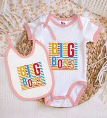 BK Kids Big Boss Tasarımlı Pembe Bebek Body Zıbın ve Mama Önlüğü Hediye Seti-1