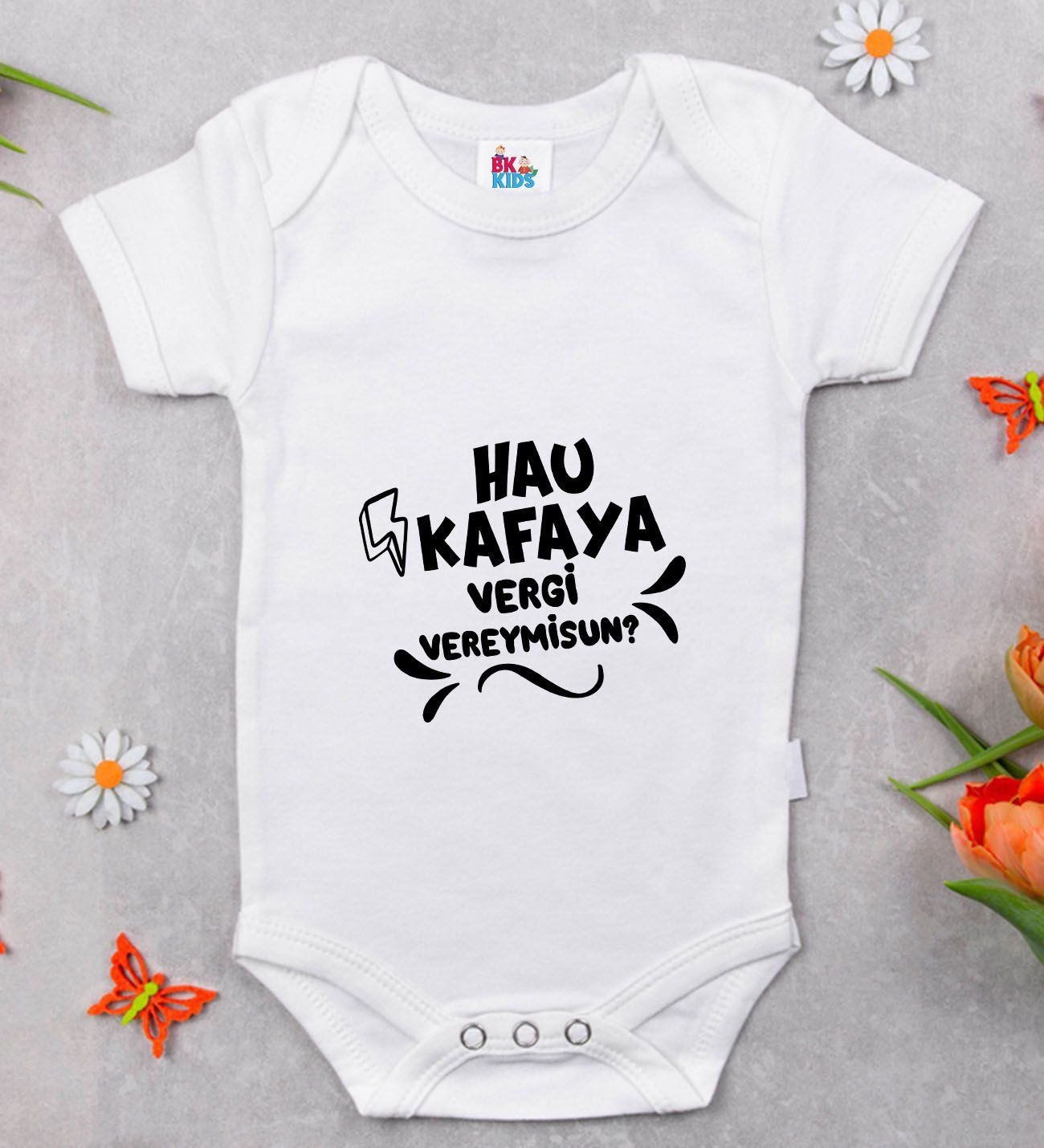 BK Kids Hau Kafaya Tasarımlı Beyaz Bebek Body Zıbın-1