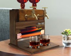 BK Gift Kişiye Özel Kabartma Gemi Tasarımlı Çift Musluklu Doğal Ahşap İçki Standı-21, İçki Standı, Doğum Günü Hediyesi, Ev Hediyesi, Erkek Hediye