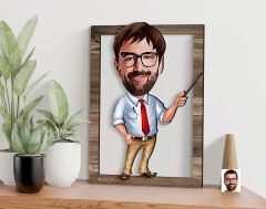 BK Gift Kişiye Özel Erkek Öğretmen Karikatürlü 3D Ahşap Tablo, Sevgiliye Hediye, Arkadaşa Hediye, Yıl Dönümü Hediyesi, Doğum Günü Hediyesi-2