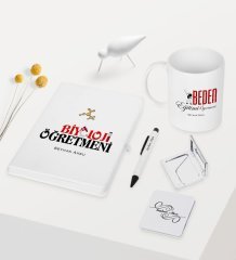 Kişiye Özel Biyoloji Öğretmeni Temalı Beyaz Defter Kalem Kupa Ayna Seti