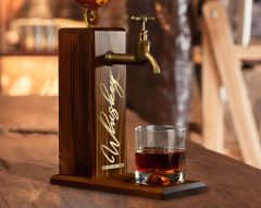 BK Gift Aynalı Altın Kabartma Musluklu Doğal Ceviz Ahşap Viski Standı, Home Bar, İçecek Dispenseri, Ahşap İçecek Çeşmesi-2