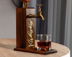 BK Gift Aynalı Altın Kabartma Musluklu Doğal Ceviz Ahşap Viski Standı, Home Bar, İçecek Dispenseri, Ahşap İçecek Çeşmesi-2