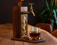 BK Gift Aynalı Altın Kabartma Musluklu Doğal Ceviz Ahşap Viski Standı, Home Bar, İçecek Dispenseri, Ahşap İçecek Çeşmesi-2