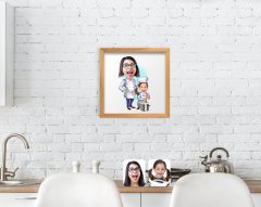 BK Home Anne Kız Chef Karikatürlü El Yapımı Ahşap Çerçeveli Tablo-1