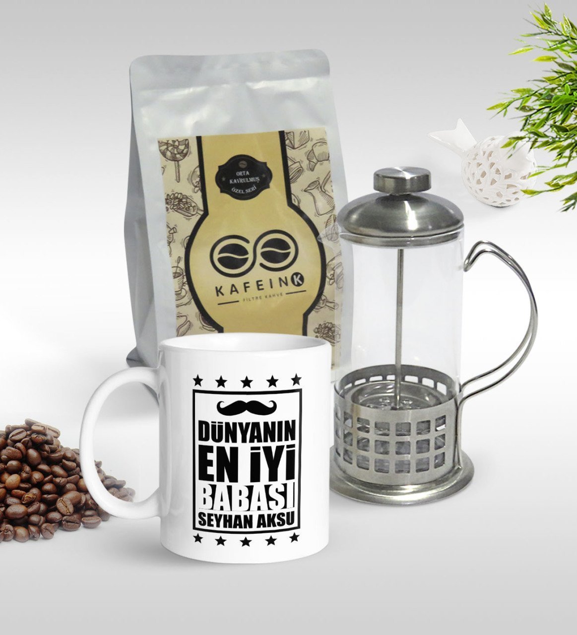 Kişiye Özel Dünyanın En İyi Babası Tasarımlı Kupa & French Press & 250gr Filtre Kahve Hediye Seti-5