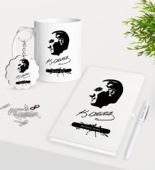 Kişiye Özel Atatürk Temalı Kupa Anahtarlık Beyaz Defter Kalem Hediye Seti-4