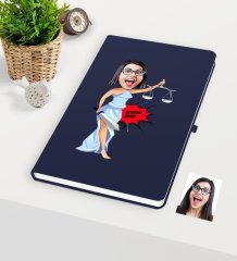 Kişiye Özel Bayan Avukat Karikatürlü Lacivert Defter - 1