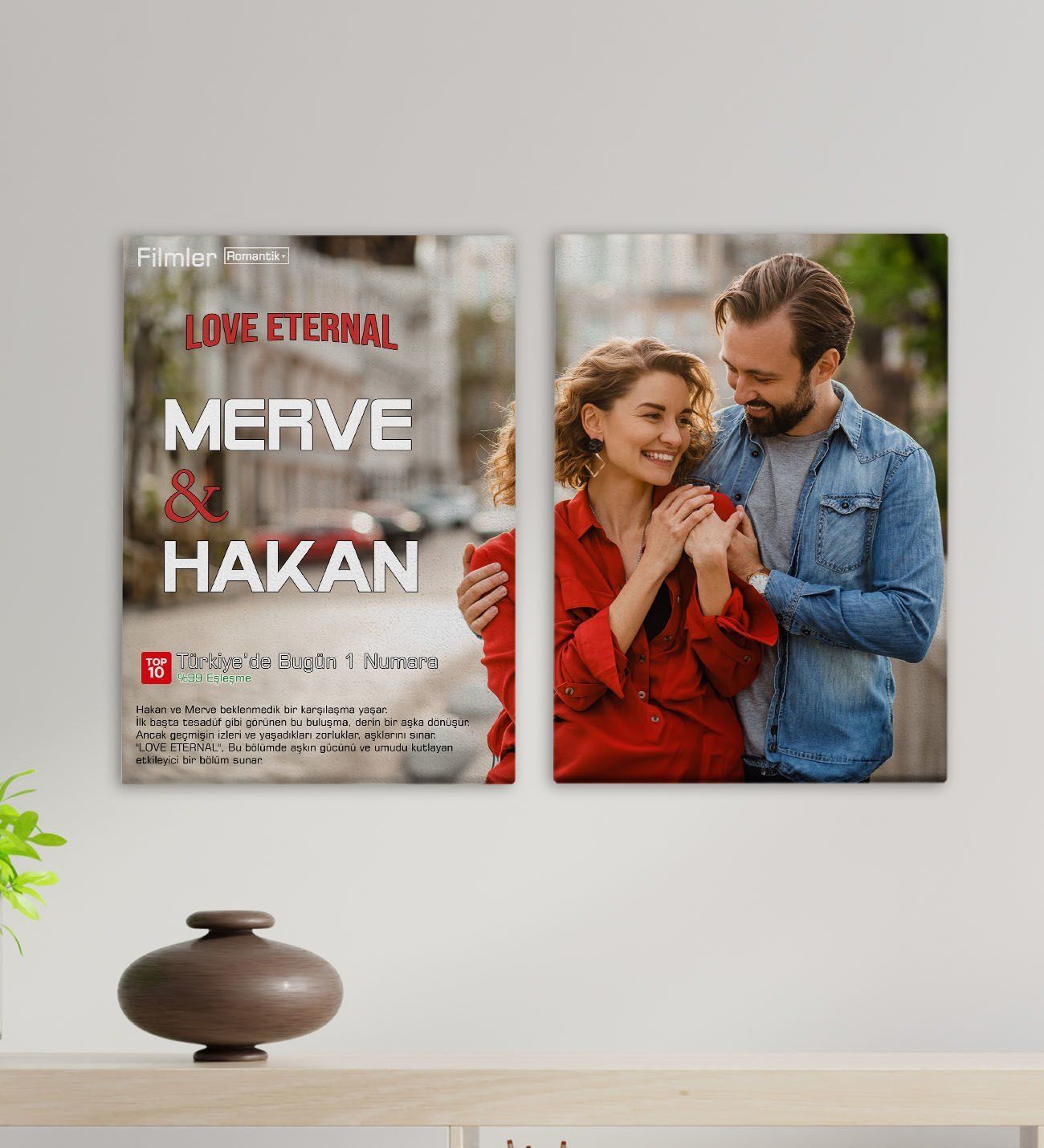 BK Gift Sevgililere Özel Romantik Film Afişi Tasarımlı 2’li Kanvas Tablo 30x50cm-3, Sevgiliye Hediye, Yıl Dönümü Hediyesi