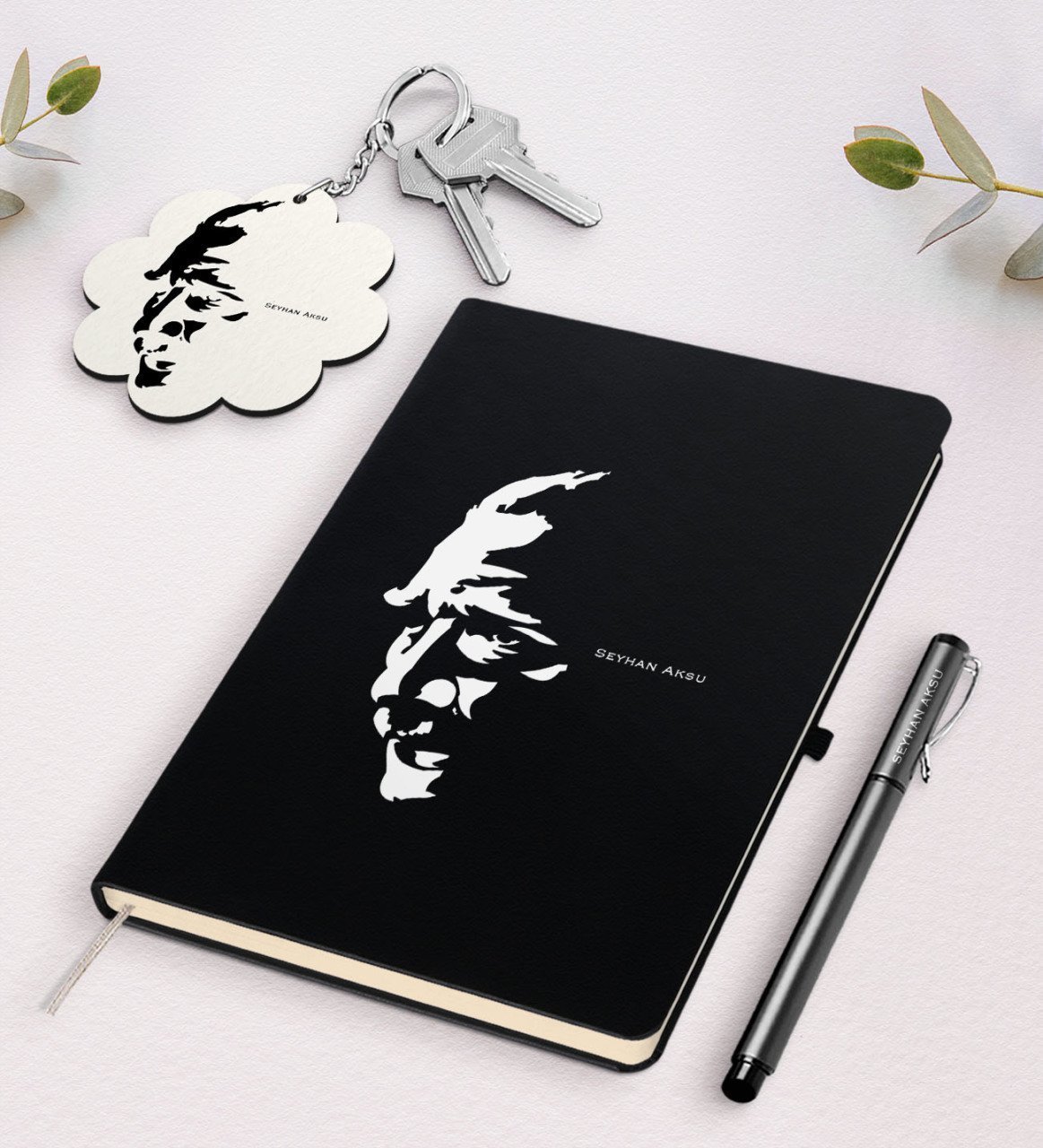 Kişiye Özel Atatürk Temalı Siyah Defter Kalem Ve Anahtarlık Hediye Seti-7