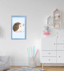 BK Home Sevimli Kirpi Tasarımlı Dekoratif Mavi Ahşap Çerçeveli Çocuk Odası Tablo-1