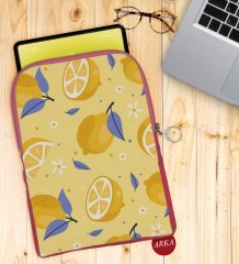 BK Gift Limon Tasarımlı Taşınabilir Koruyucu Tablet Kılıfı & Organizer Çanta - Pembe-1