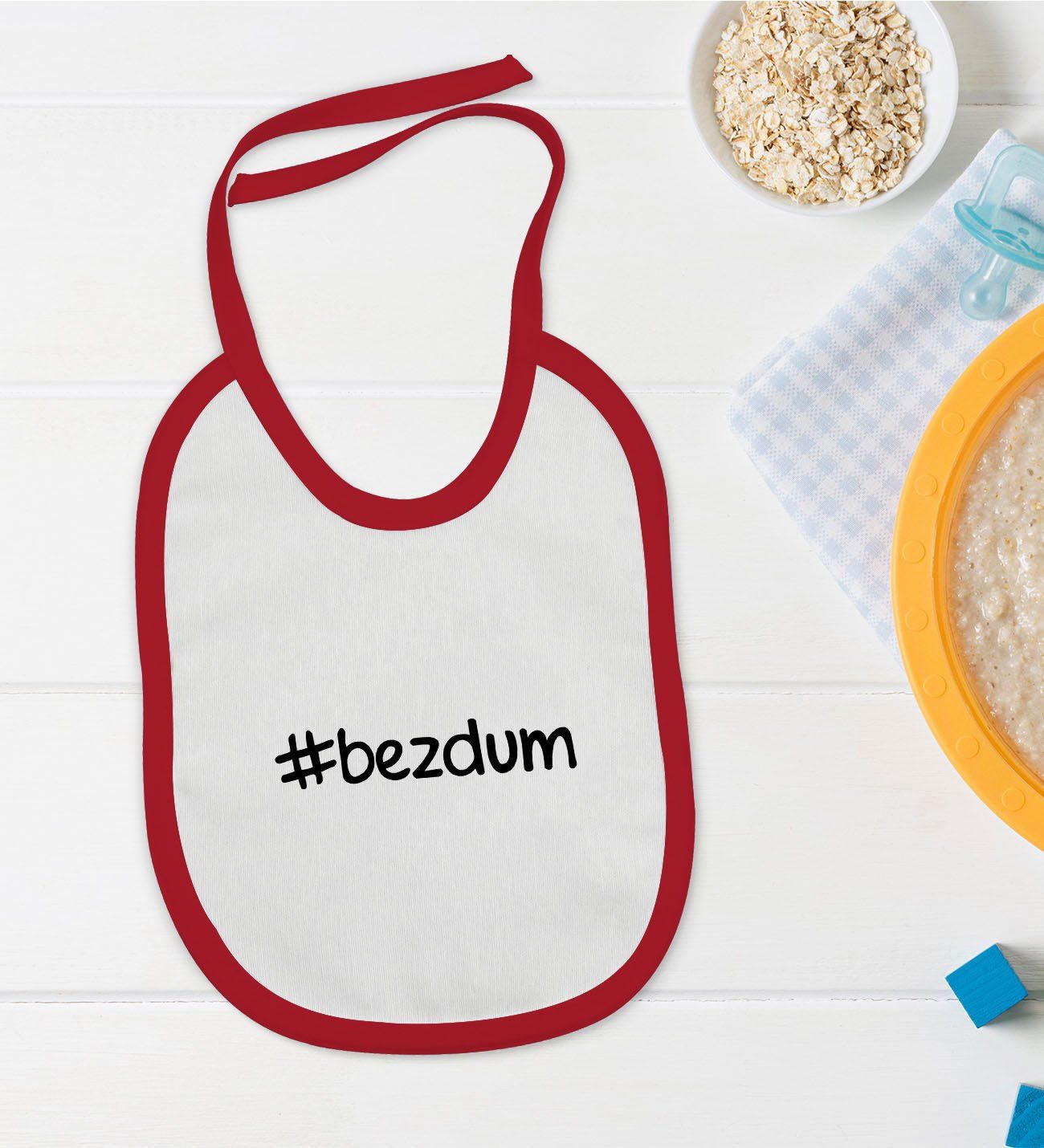 BK Kids Bezdum Tasarımlı Kırmızı Bebek Mama Önlüğü-1