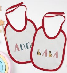 BK Kids Anne ve Baba Tasarımlı 2’li Kırmızı Mama Önlüğü-1