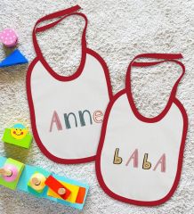 BK Kids Anne ve Baba Tasarımlı 2’li Kırmızı Mama Önlüğü-1