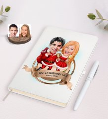Kişiye Özel Yılın En Mükemmel Çifti Karikatürlü Beyaz Defter ve Kalem Hediye Seti-63