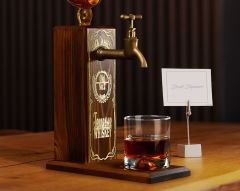 BK Gift Aynalı Altın Kabartma Musluklu Doğal Ceviz Ahşap Viski Standı, Home Bar, İçecek Dispenseri, Ahşap İçecek Çeşmesi-1