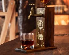 BK Gift Aynalı Altın Kabartma Musluklu Doğal Ceviz Ahşap Viski Standı, Home Bar, İçecek Dispenseri, Ahşap İçecek Çeşmesi-1