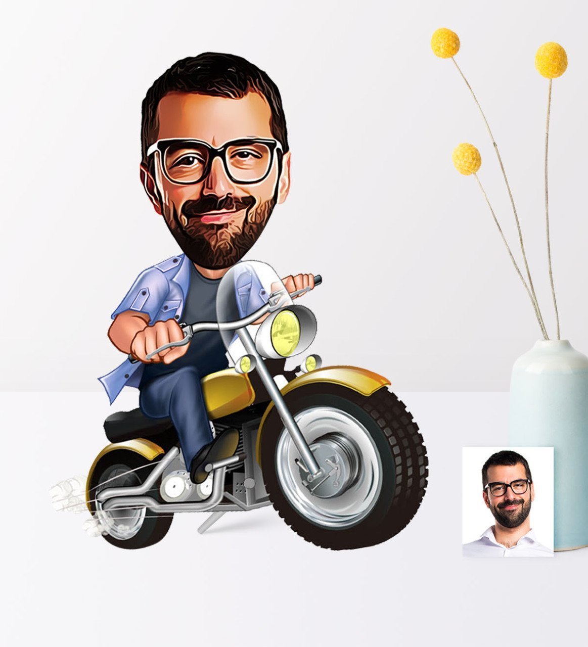 Kişiye Özel Bay Motorcu Karikatür Ahşap Biblo - 1