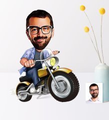 Kişiye Özel Bay Motorcu Karikatür Ahşap Biblo - 1