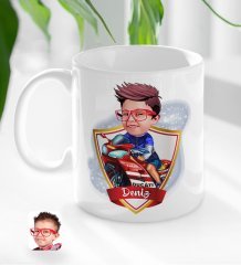Kişiye Özel İsimli Motorcu Çocuk Karikatürlü Beyaz Kupa Bardak-1
