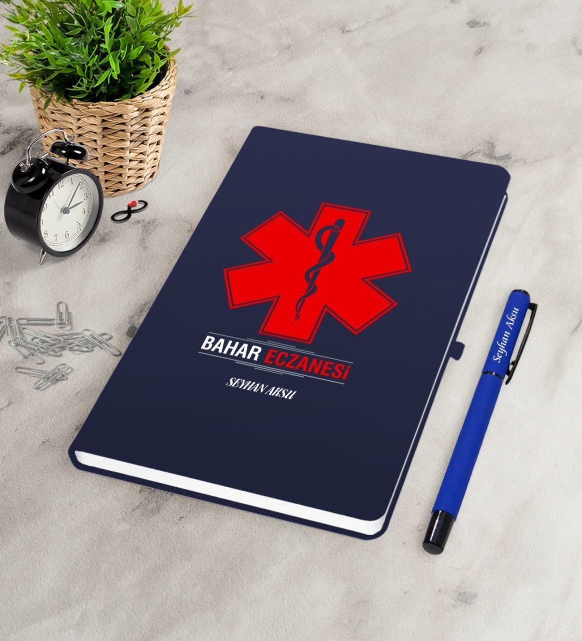 Kişiye Özel Eczane Lacivert Defter Kalem Seti-3
