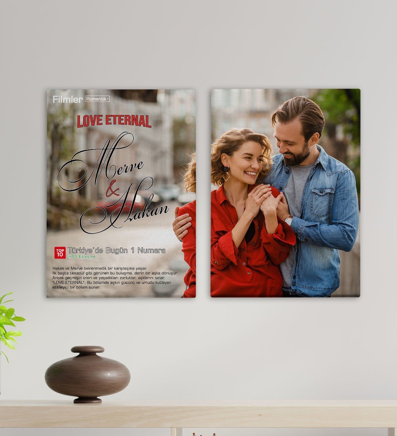 BK Gift Sevgililere Özel Romantik Film Afişi Tasarımlı 2’li Kanvas Tablo 30x50cm-2, Sevgiliye Hediye, Yıl Dönümü Hediyesi